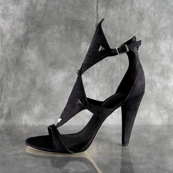 NIB Sigerson Morrison MARINO Embossed Black Leather Ankle Strap Sandals 7.5 - Picture 8 of 12